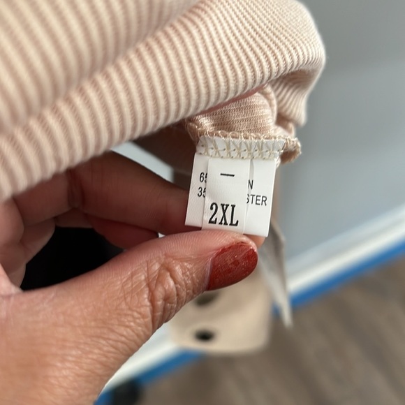 La Mode Cream Beige Lightweight Ribbed High Neck Turtle Neck Blouse size 2XL NWT - Picture 6 of 8